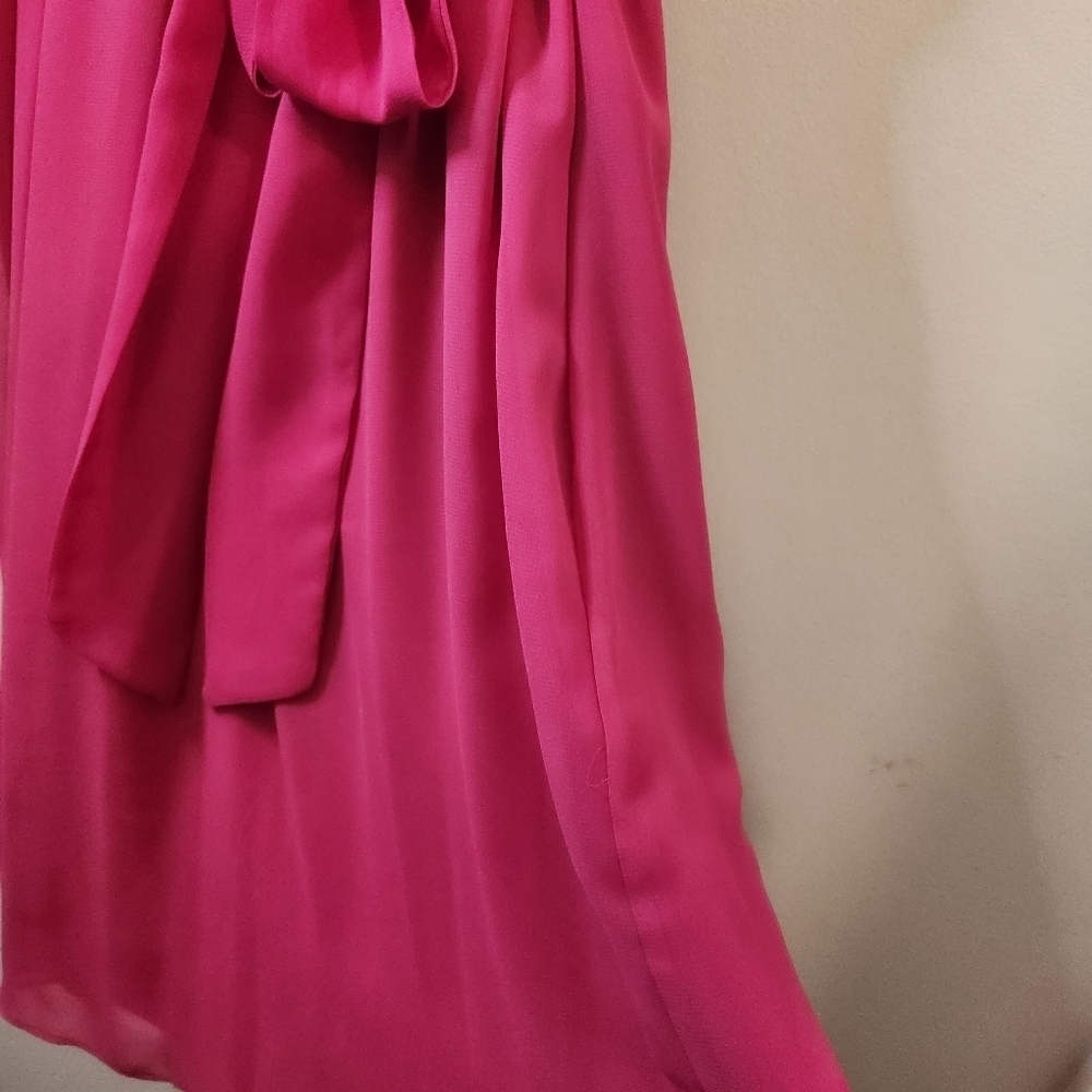MSK Fuchsia V-Neck Tie Waist Ruffle Layer Dress - New Without Tags Size 10 - Picture 6 of 9